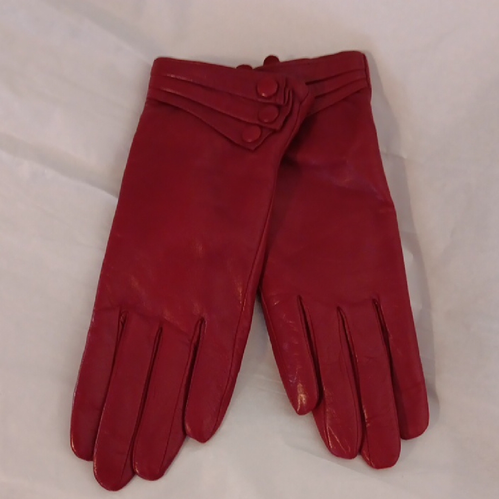 Warm Ruby Red Leather Gloves - image 1